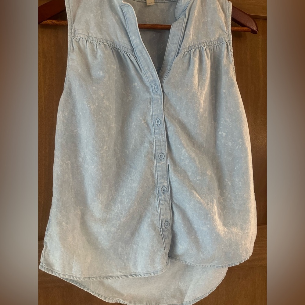 Anthropologie Cloth & Stone Seamed Denim Linen Blend Tank Shirt XS - Picture 2 of 9